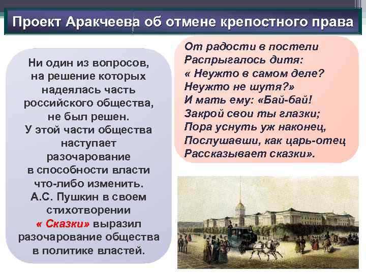 Проект Аракчеева об отмене крепостного права Ни один из вопросов, на решение которых надеялась