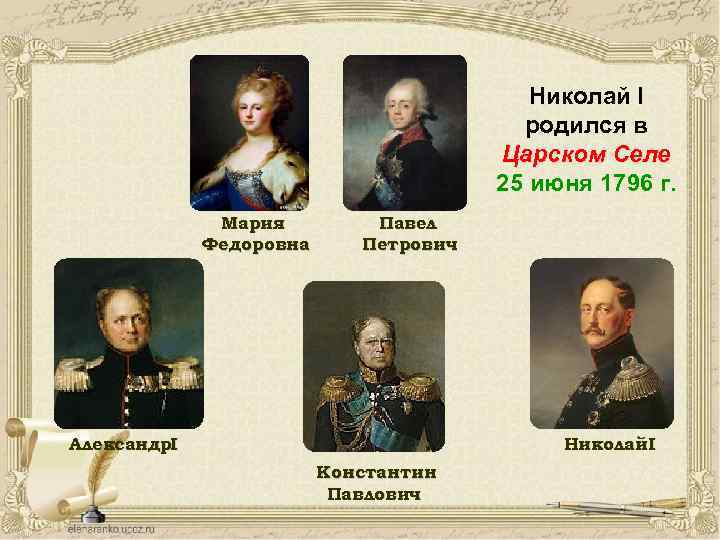 Николай I родился в Царском Селе 25 июня 1796 г. Мария Федоровна Павел Петрович
