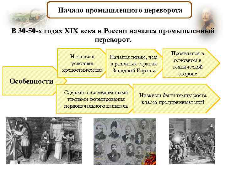 Начало промышленного переворота В 30 -50 -х годах XIX века в России начался промышленный