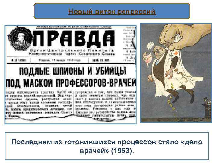 Новый виток репрессий Последним из готовившихся процессов стало «дело врачей» (1953). 