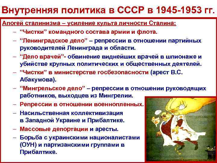 Внутренняя политика в СССР в 1945 -1953 гг. Апогей сталинизма – усиление культа личности