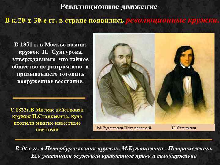 Революционное движение В к. 20 -х-30 -е гг. в стране появились революционные кружки. В