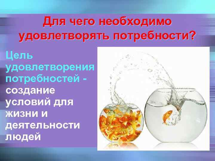 Для чего необходимо удовлетворять потребности? Цель удовлетворения потребностей создание условий для жизни и деятельности