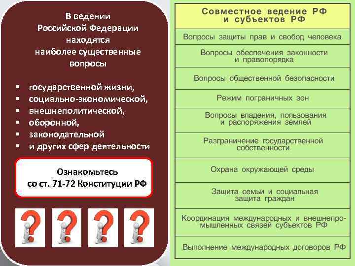 § § § В ведении Российской Федерации находятся наиболее существенные вопросы государственной жизни, социально-экономической,