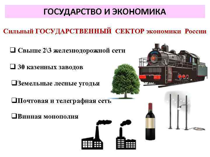 ГОСУДАРСТВО И ЭКОНОМИКА Сильный ГОСУДАРСТВЕННЫЙ СЕКТОР экономики России q Свыше 23 железнодорожной сети q