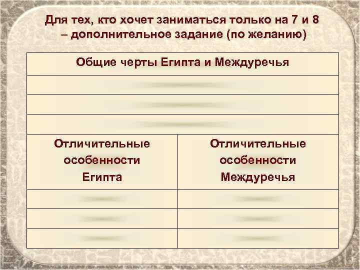 Для тех, кто хочет заниматься только на 7 и 8 – дополнительное задание (по