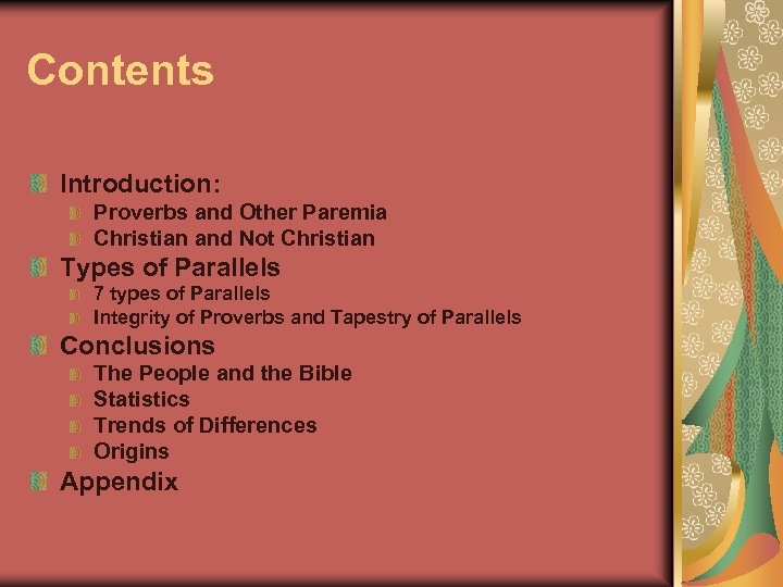 Contents Introduction: Proverbs and Other Paremia Christian and Not Christian Types of Parallels 7