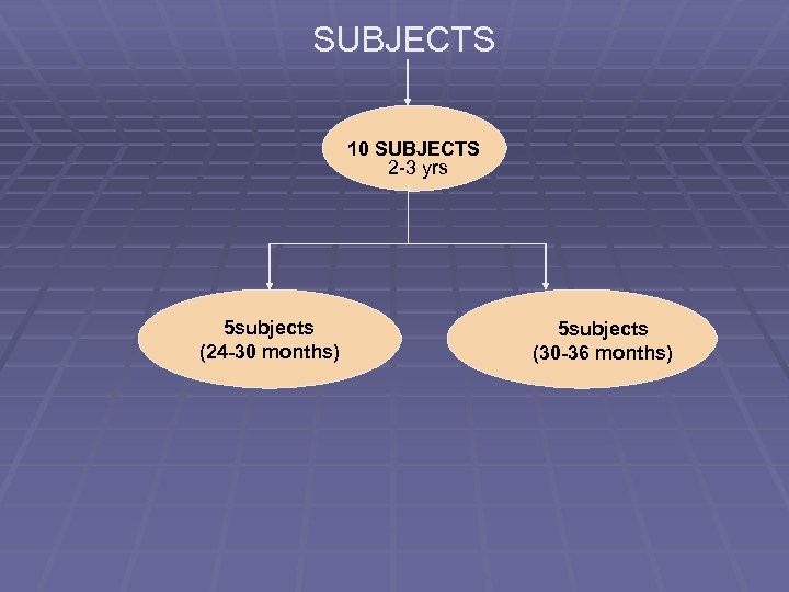 SUBJECTS 10 SUBJECTS 2 -3 yrs 5 subjects (24 -30 months) 5 subjects (30