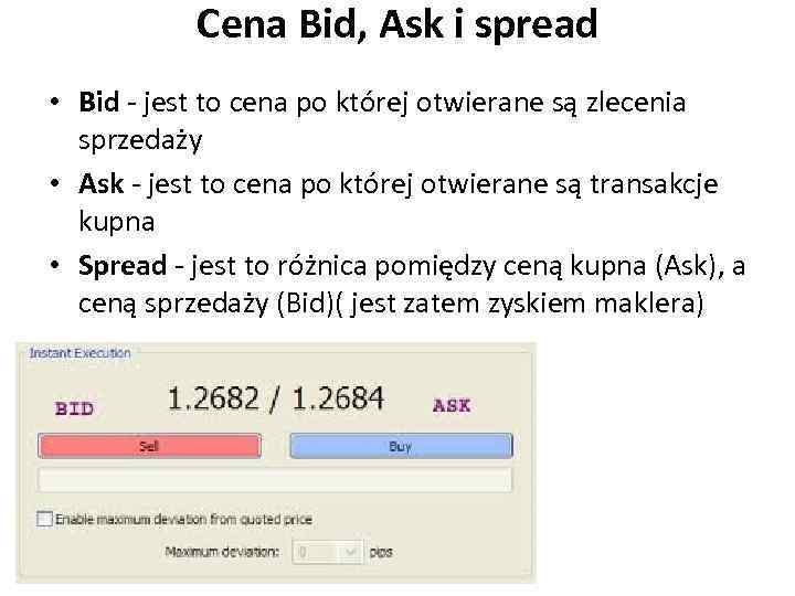 Cena Bid, Ask i spread • Bid - jest to cena po której otwierane