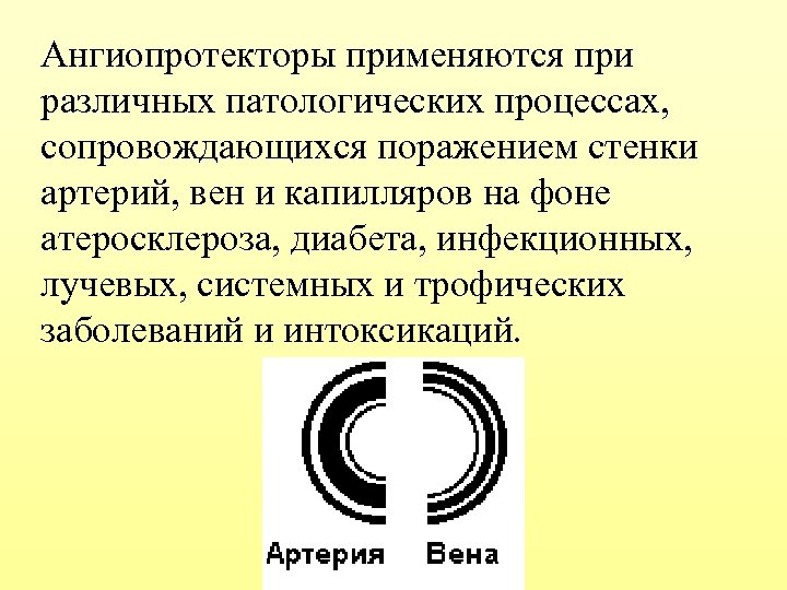 Ангиопротекторы применяются при различных патологических процессах, сопровождающихся поражением стенки артерий, вен и капилляров на