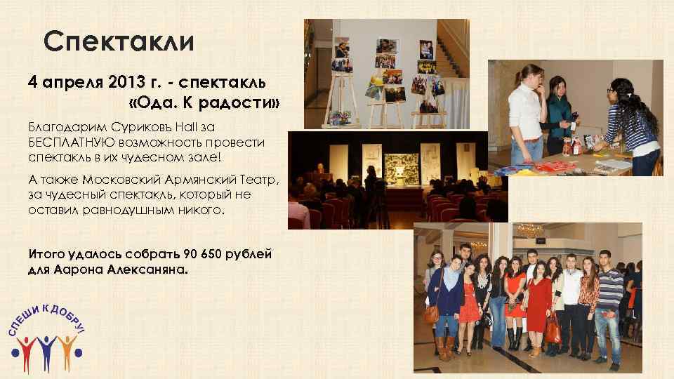 Спектакли 4 апреля 2013 г. - спектакль «Ода. К радости» Благодарим Суриковъ Hall за