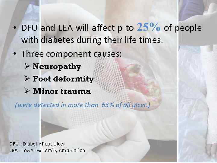  • DFU and LEA will affect p to 25% of people with diabetes