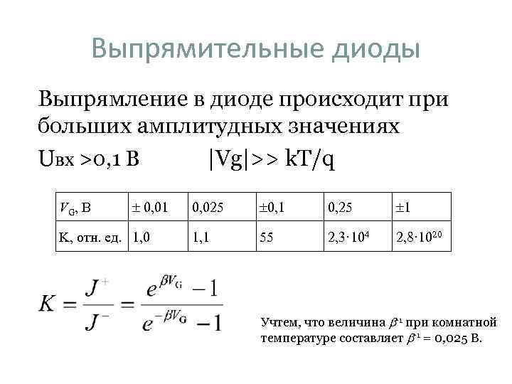 Выпрямительные диоды Выпрямление в диоде происходит при больших амплитудных значениях Uвх >0, 1 В