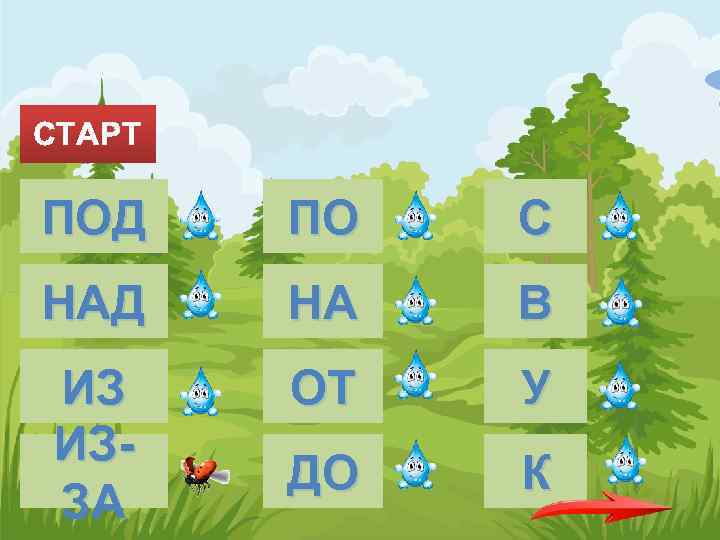 СТАРТ ПОД ПО С НАД НА В ИЗ ИЗЗА ОТ У ДО К 