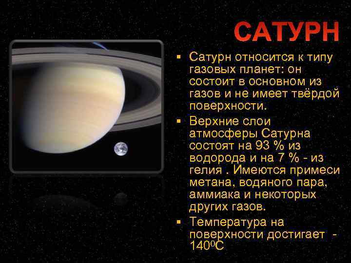  Сатурн относится к типу газовых планет: он состоит в основном из газов и