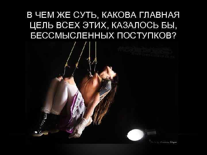 В ЧЕМ ЖЕ СУТЬ, КАКОВА ГЛАВНАЯ ЦЕЛЬ ВСЕХ ЭТИХ, КАЗАЛОСЬ БЫ, БЕССМЫСЛЕННЫХ ПОСТУПКОВ? 