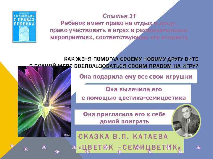 Статья 31 Ребёнок имеет право на отдых и досуг, право участвовать в играх и