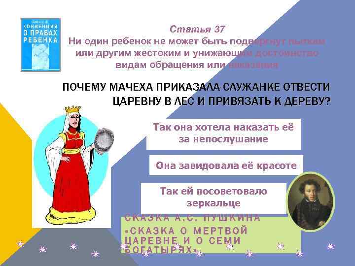 Статья 37 Ни один ребенок не может быть подвергнут пыткам или другим жестоким и