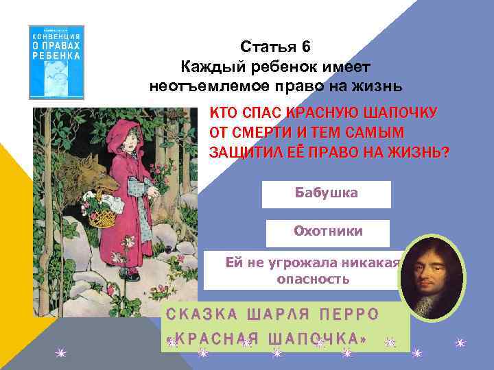 Статья 6 Каждый ребенок имеет неотъемлемое право на жизнь КТО СПАС КРАСНУЮ ШАПОЧКУ ОТ