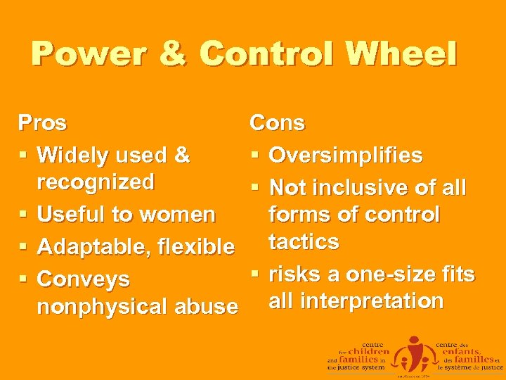 Power & Control Wheel Pros § Widely used & recognized § Useful to women