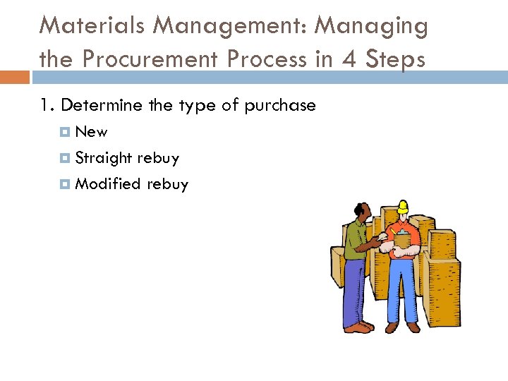 Materials Management: Managing the Procurement Process in 4 Steps 1. Determine the type of