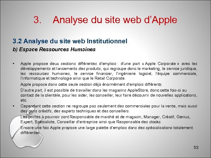 3. Analyse du site web d’Apple 3. 2 Analyse du site web Institutionnel b)