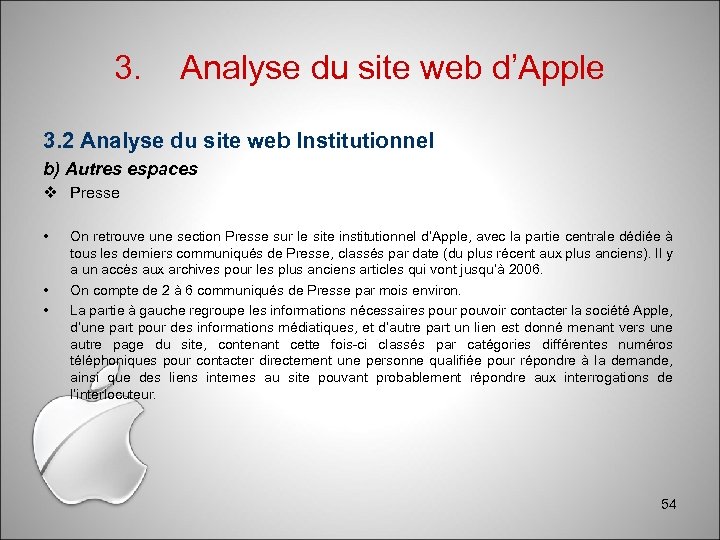 3. Analyse du site web d’Apple 3. 2 Analyse du site web Institutionnel b)