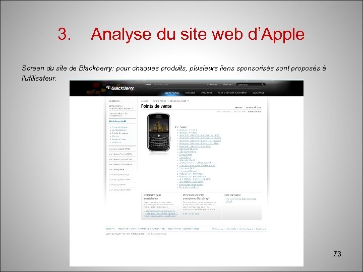 3. Analyse du site web d’Apple Screen du site de Blackberry: pour chaques produits,