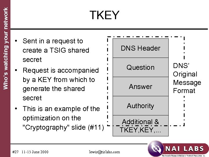 Who’s watching your network TKEY • Sent in a request to create a TSIG