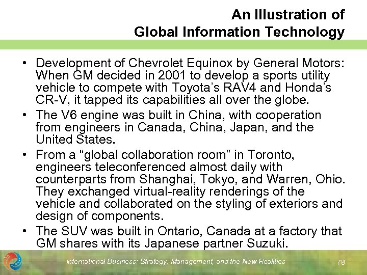 An Illustration of Global Information Technology • Development of Chevrolet Equinox by General Motors: