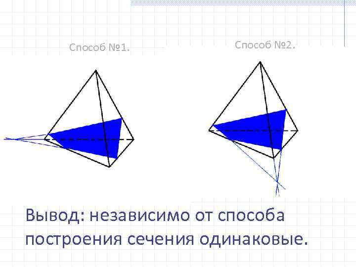Способ № 1. Способ № 2. Вывод: независимо от способа построения сечения одинаковые. 