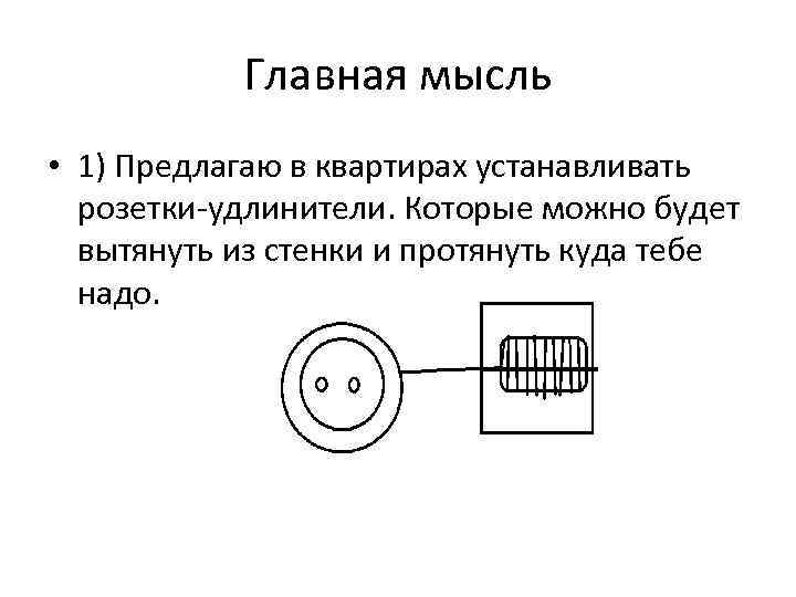 Главная мысль • 1) Предлагаю в квартирах устанавливать розетки-удлинители. Которые можно будет вытянуть из