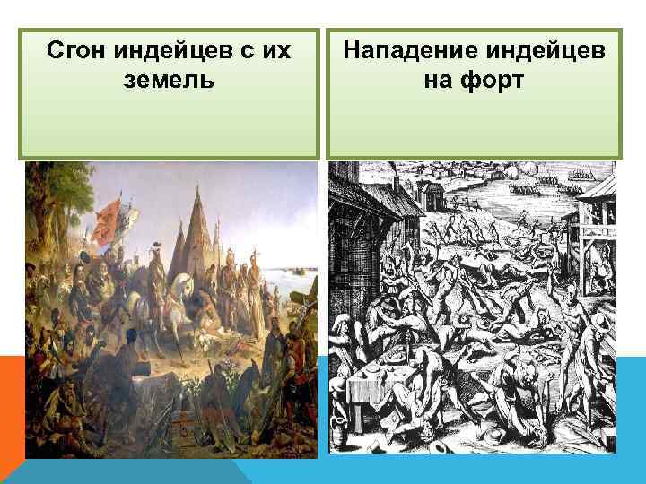 Сгон индейцев с их земель Нападение индейцев на форт 