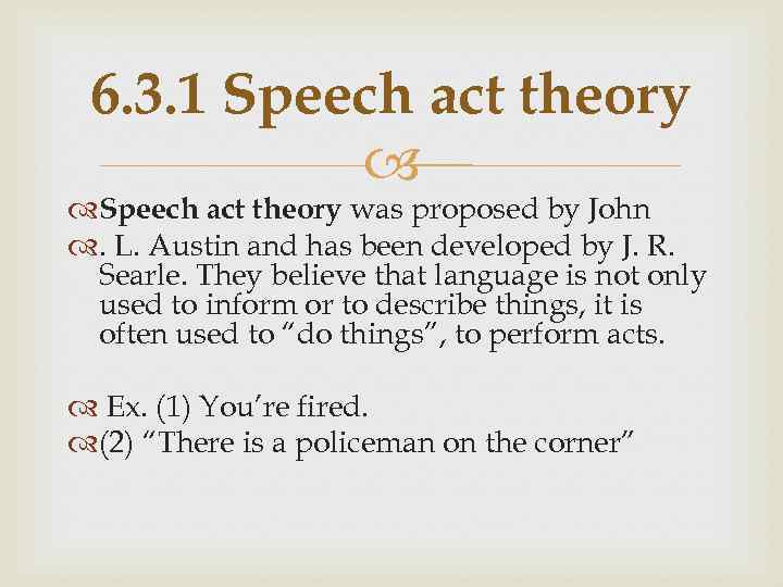 6. 3. 1 Speech act theory was proposed by John . L. Austin and