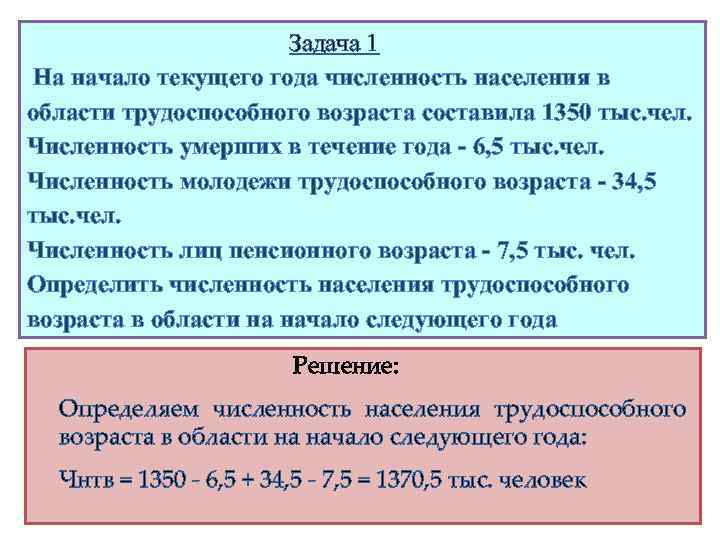 Задача 1 На начало текущего года численность населения в области трудоспособного возраста составила