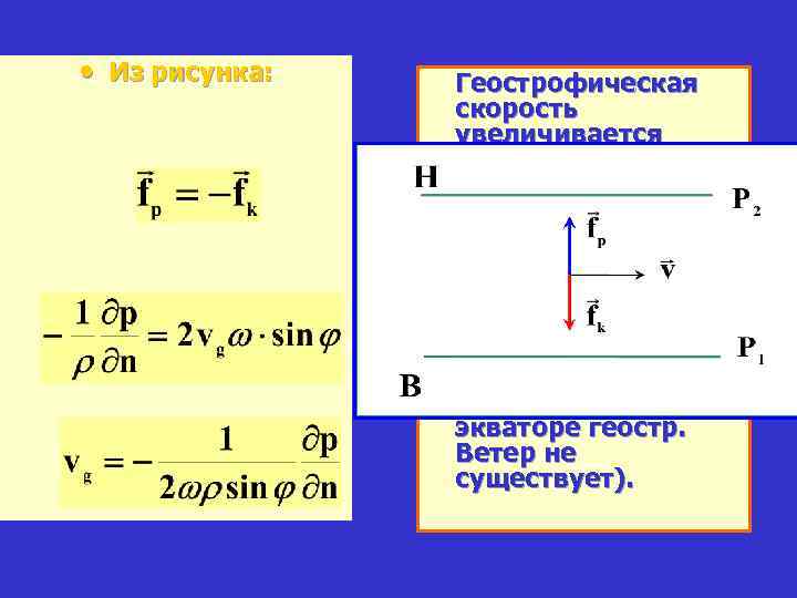  • Из рисунка: Геострофическая скорость увеличивается • 1) с высотой; • 2) с