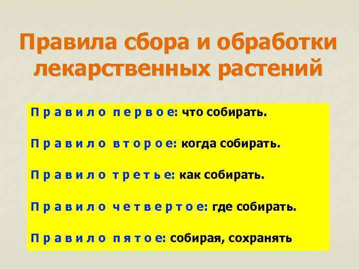 Правила сбора и обработки лекарственных растений П р а в и л о п