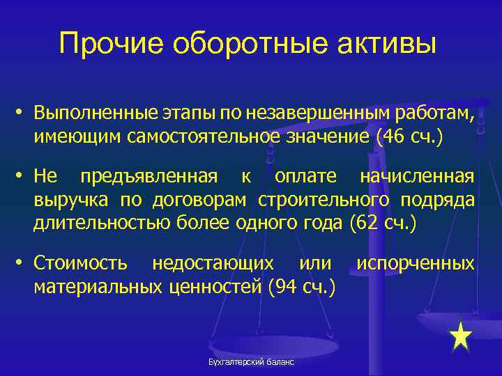 Прочие оборотные активы • Выполненные этапы по незавершенным работам, имеющим самостоятельное значение (46 сч.