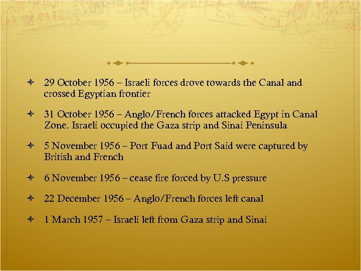  29 October 1956 – Israeli forces drove towards the Canal and crossed Egyptian