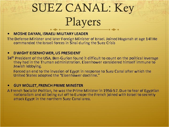 SUEZ CANAL: Key Players • MOSHE DAYAN, ISRAELI MILITARY LEADER The Defense Minister and