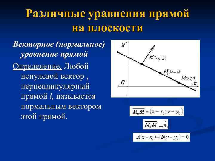 Прямая теория. Уравнение прямой в векторной форме. Вывод нормального уравнения прямой. Векторные уравнения прямой задачи. Нормальное уравнение прямой.