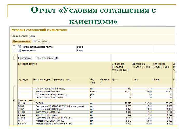 Отчет «Условия соглашения с клиентами» 