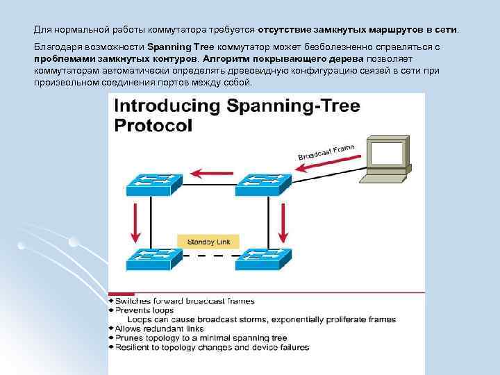 Для нормальной работы коммутатора требуется отсутствие замкнутых маршрутов в сети. Благодаря возможности Spanning Tree