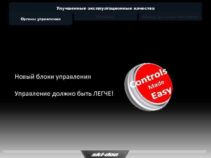 Улучшенные эксплуатационные качества Органы управления Приборы Новый блоки управления Управление должно быть ЛЕГЧЕ! Привод