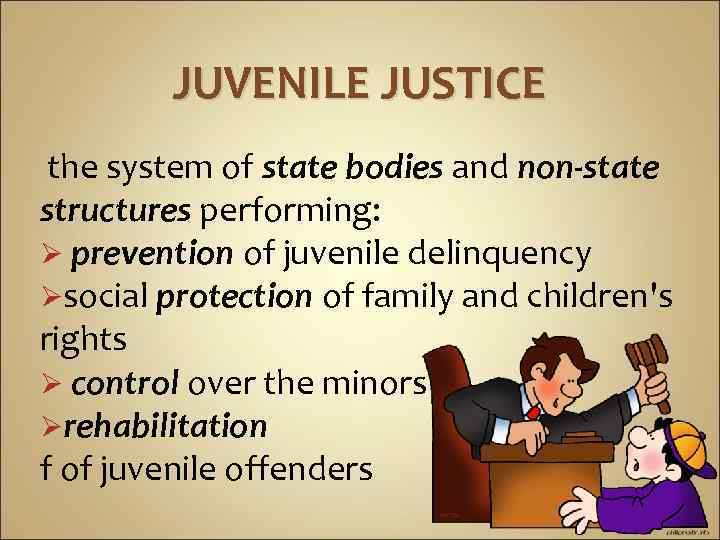 JUVENILE JUSTICE the system of state bodies and non-state structures performing: Ø prevention of