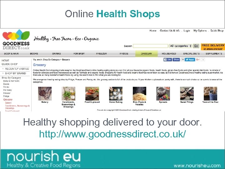Online Health Shops HEADING Healthy shopping delivered to your door. http: //www. goodnessdirect. co.