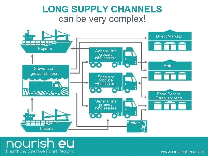 LONG SUPPLY CHANNELS can be very complex! Direct Markets Exports Growers and grower-shippers General