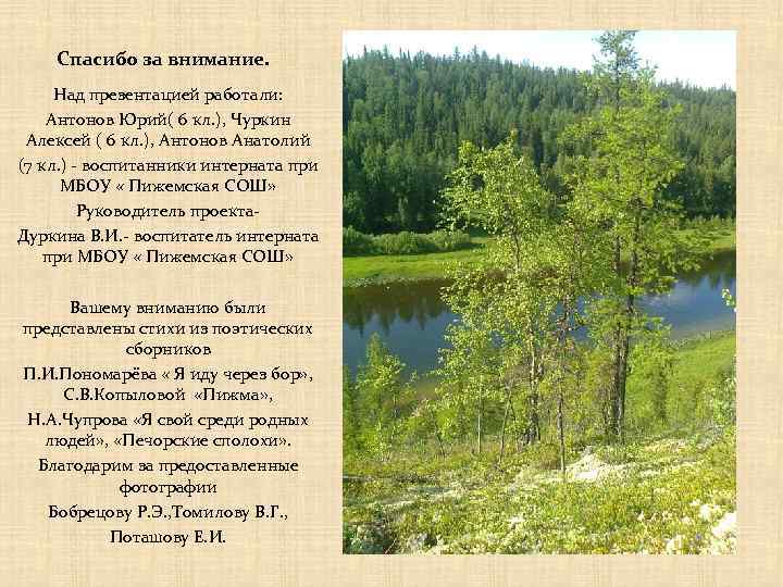 Спасибо за внимание. Над презентацией работали: Антонов Юрий( 6 кл. ), Чуркин Алексей (