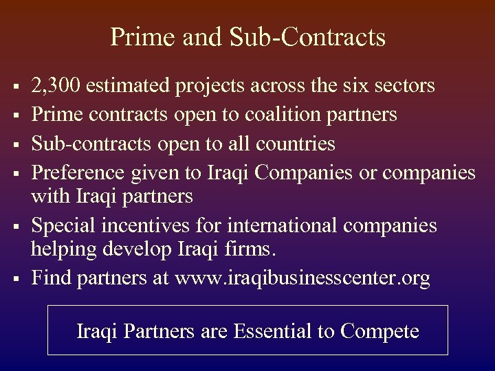 Prime and Sub-Contracts § § § 2, 300 estimated projects across the six sectors