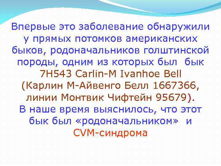 Впервые это заболевание обнаружили у прямых потомков американских быков, родоначальников голштинской породы, одним из